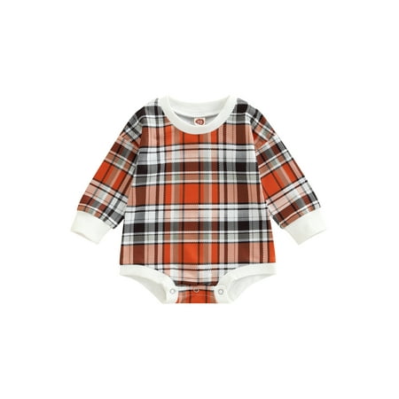 

Bagilaanoe Newborn Baby Girl Boy Christmas Romper Sweatshirt Long Sleeve Bodysuit Plaid Print Pullover 6M 12M 18M 24M Infant Fall Tee Tops