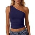 thumbnail image 2 of Women's Sleeveless One-Shoulder Slim Fit Sexy Tank Top Navy L, 2 of 4