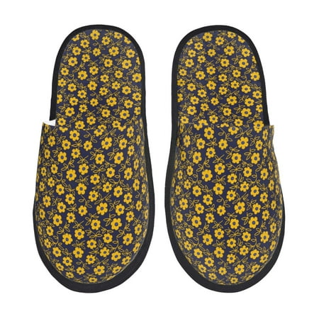 Balery Yellow Floral1 Slient Indoor Furry Fleece Comfort House Shoes Soft Non-Slip Home Shoes Cotton slippers House Slippers-- Medium