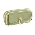 thumbnail image 2 of Estuche de gran capacidad para estudiantes | Bolsa de lona de tres capas con cierre de botón | Organizador resistente en verde, beige y azul para guardar material escolar y de oficina, 2 of 7