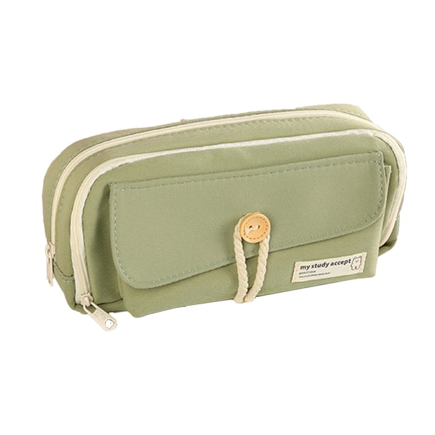 Bolsas de Almacenamiento Grandes para Papelería Estudiantil, Caja de Lápiz de Cierre de Botón de Lienzo Beige con 3 Capas, Bolso de Lienzo Grande de 9.05x4.72x3.14In