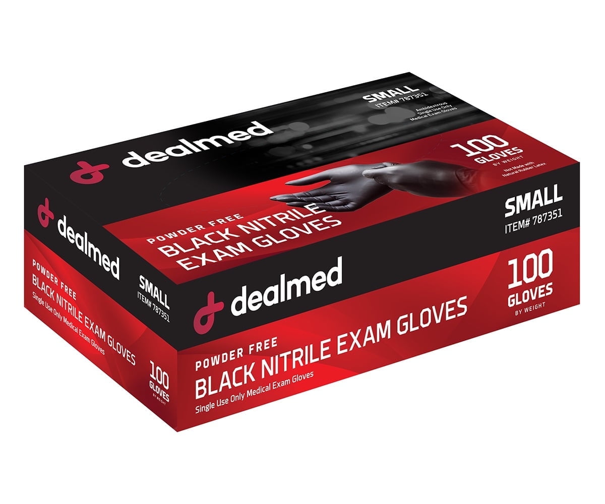 Dealmed Nitrile Exam Gloves, Black 100 Count (Small, Pack of 1)
