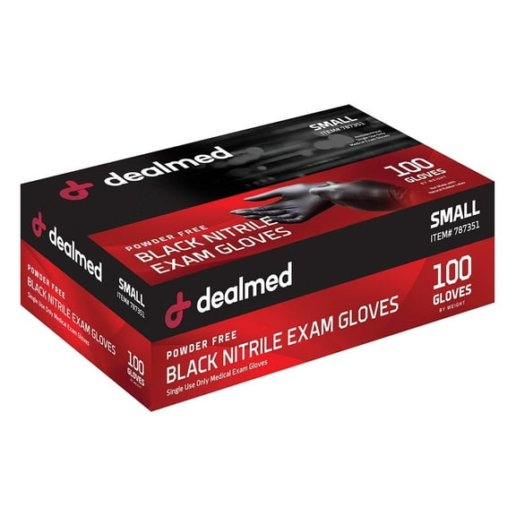 Dealmed Nitrile Exam Gloves, Black – 100 Count Disposable, Non-Irritating, Latex Free, Multi-Purpose for First Aid and Medical Facilities (Small, Pack of 1)