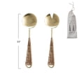 thumbnail image 3 of Bloomingville Scandinavian Stainless Steel Salad Servers with Rattan Wrapped Handles in Printed Drawstring Bag, Gold and Natural, 3 of 4