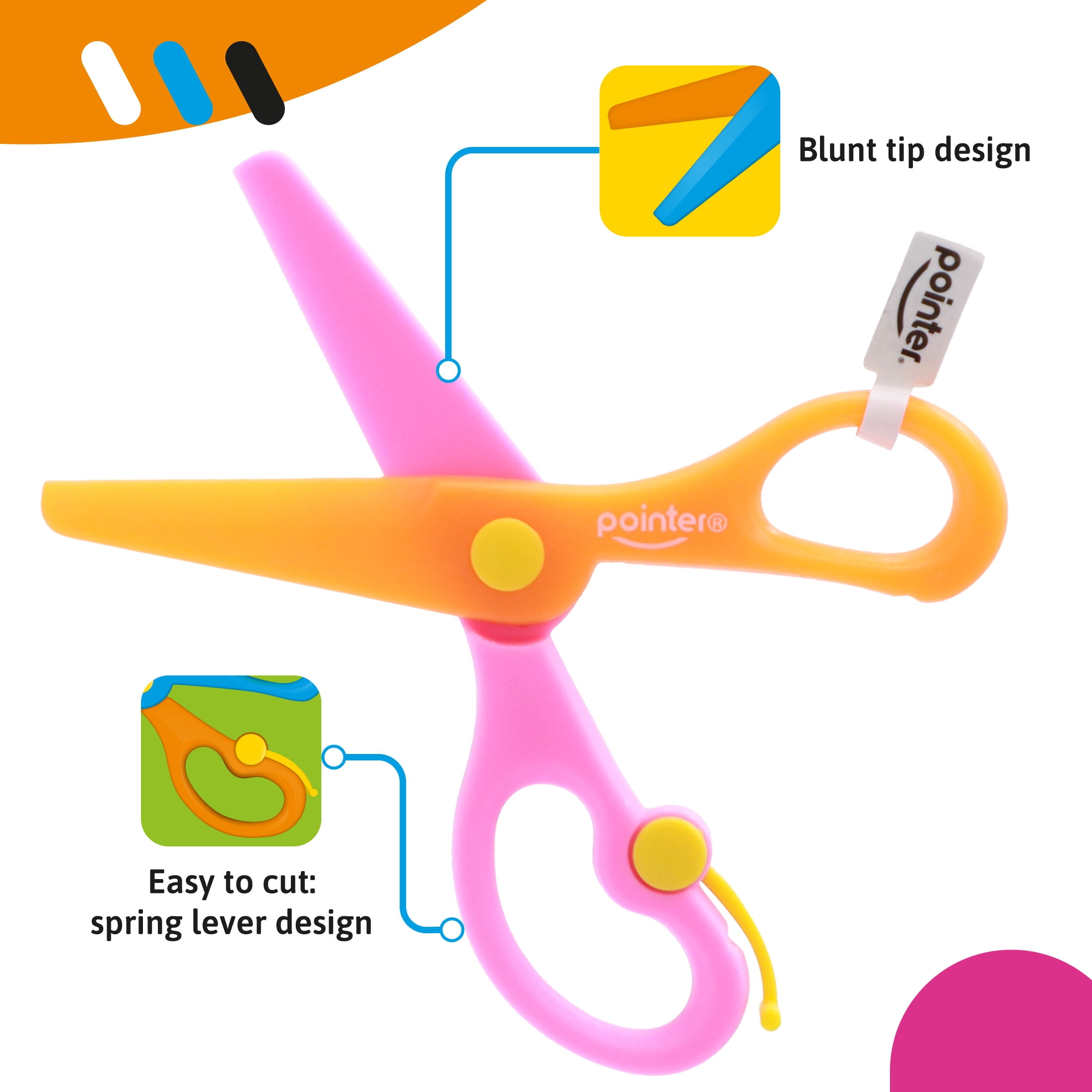 Pointer BlendColor Safety Scissors, 5 inch, Blunt Tip, ABS Plastic, Assorted Colors, 24 Count