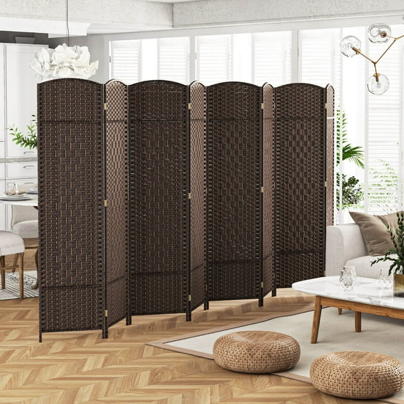 Costway 8-Panel Room Divider 6 FT Tall Folding Privacy Screen with Solid Wood Frame Brown