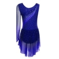 thumbnail image 4 of Doomiva Women's Long Sleeve Figure Ice Skating Dress Shiny Rhinestone Ballet Skirted Leotard Dresses Navy Blue XL, 4 of 5