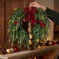 thumbnail image 5 of 20'' Christmas Wreath with Bells and Bow, Xmas Norfolk Wreath Decoration with Red Berries for Kitchen Cabinet, Chair, Window, 5 of 8