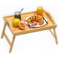 thumbnail image 1 of Bandeja de desayuno para cama, mesa para servir comida en el regazo, TV, cena para comer con patas plegables y asas de bambú, 1 of 5