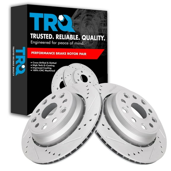 TRQ Rear Performance Brake Rotors Set Premium G-Coated Cross Drilled & Slotted Fits Select 2007-2017 Lexus LS460