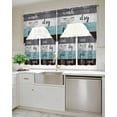 thumbnail image 4 of Teal Gray Brown Kitchen Curtains Swag Valance and Tier Curtains Set 36 Inch Length, Vintage Art Wooden Retro Rod Pocket Drape Panels Pair Swag Curtains for Bathroom/Cafe/Window, 4 of 6