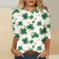 thumbnail image 1 of Meichang Hauts pour Femmes Chemise Tendance de la Saint-Patrick Manches 3/4 Chemises Graphiques Trèfle Chanceux Coupe Ample Col Rond Hauts d'Été Décontractés T-Shirt Irlandais, 1 of 5