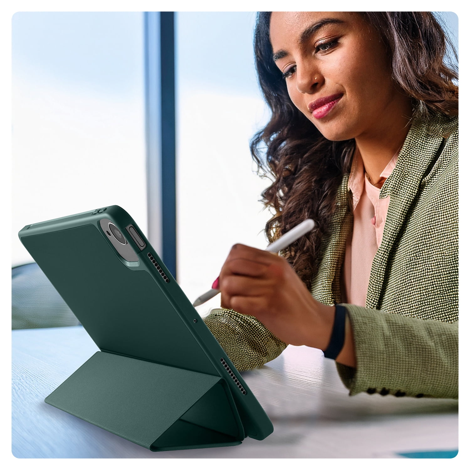 Vena For Apple iPad Air 13 Inch Case with Pencil Holder, iPad Air M3 13 Inch Case, Trifold Stand, iPad Pro 12.9" Case (2022/2021/2020/2018), Green