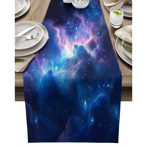 Table Runner Ombre Purple Galaxy Table Decoration for Kitchen Dinning Starry Night Table Decoration for Indoor Outdoor Party Wedding Decor 13x90inch