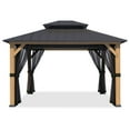 thumbnail image 3 of COOS BAY 11 ft. x 13 ft. Wooden Frame Black Hard Top Double Roof Gazebo with Ceiling Hook, Mosquito Netting for Patios, Gardens, Lawns, and Backyards, 3 of 9