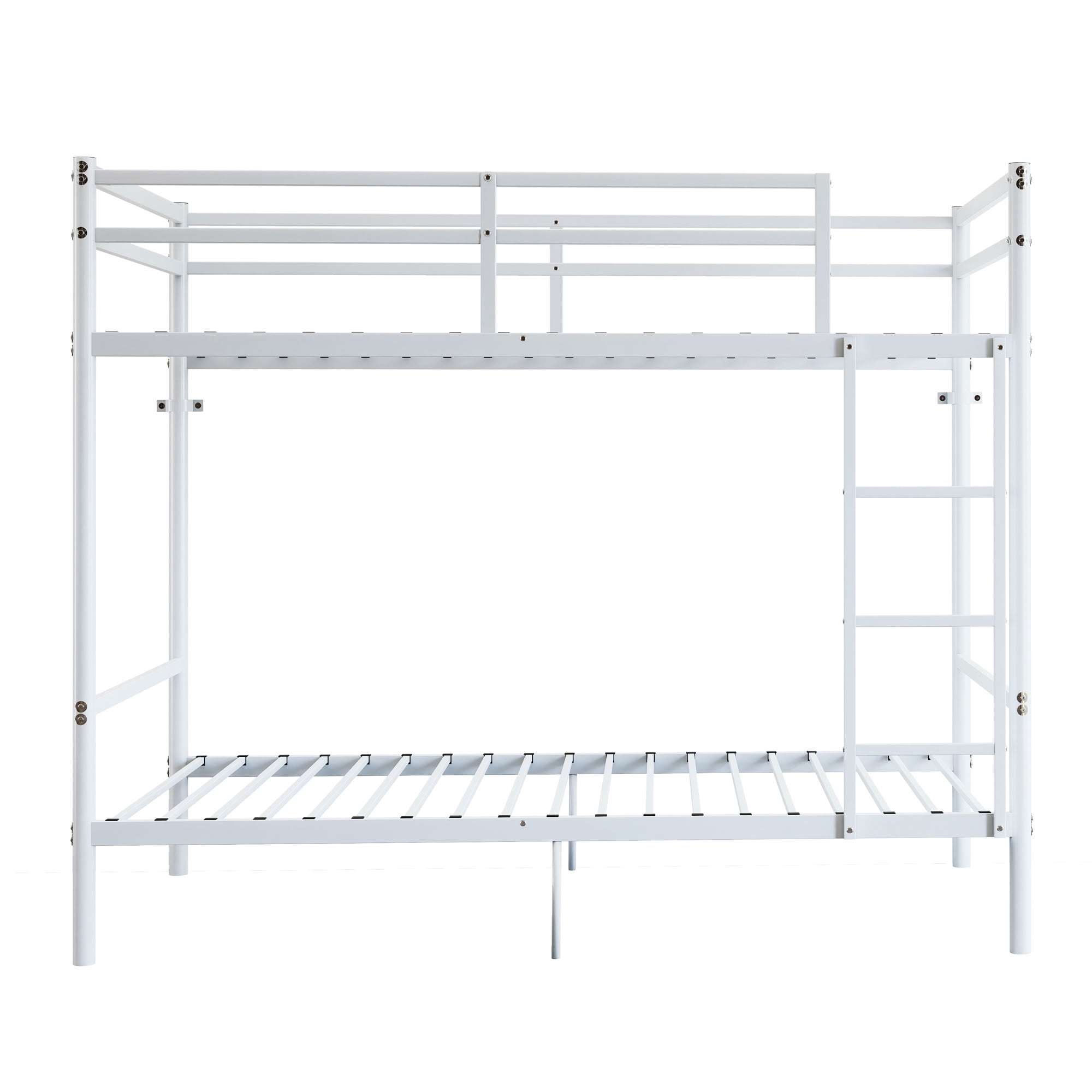 MAYEERTY Twin Over Twin Metal Bunk Bed with High Guardrail and Ladder, Space-Saving Bed for Kids Teens Adults, No Box Spring Needed for Bedroom Dorm