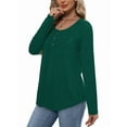 thumbnail image 4 of Camisas de Larga para Mujer, Conjuntos de Otoño, Cuello Redondo, Túnicas Casuales, Blusas de Moda, Ropa de Moda. Verde Oscuro M, 4 of 6