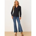 thumbnail image 3 of Camisa casual con botones para mujer, manga larga, cuello en V, fruncido, para oficina, negocios, blusas Negro XL, 3 of 6