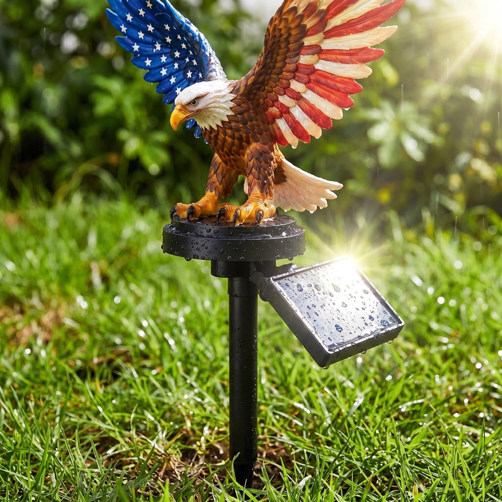 Sulaicai Patriotic Eagle Solar Garden Stake Light, American Flag