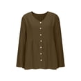 thumbnail image 5 of TKLPEHG Women'S 3/4 Sleeve Tops Loose Fit Summer Ladies Solid Color Tee Leisure Cotton Linen Shirts Lightweight Comfy V-Neck Clothes (Coffee,XL), 5 of 6