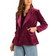 thumbnail image 4 of MODA NOVA Juniors Notched Lapel Button Front Long Sleeve Double Breasted Velvet Blazer L Dark Red, 4 of 6