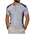 thumbnail image 3 of Hesxuno Men Henley T-Shirts Waffle Knit 3 Button Tops Color Block Short Sleeve Tees Lightweight Collarless Casual Workout Shirts Gray S, 3 of 5