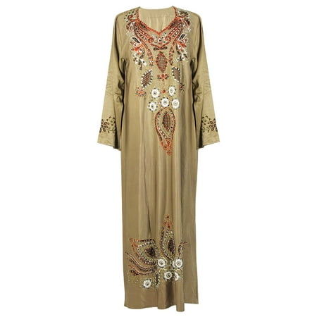 Hijaz Full Body Embroidery and Floral Deisgn Light Brown Abaya