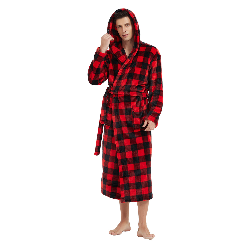 VULCANODON Mens Robe with Hood, Fleece Bathrobe Plush Robes for Men