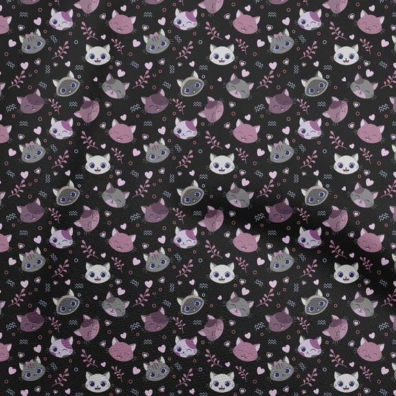 oneOone Polyester Spandex Black Fabric Floral & Puppies Fabric For Sewing Printed Craft Fabric By The Yard 56 Inch Wide