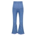 thumbnail image 2 of Alvivi Kids Girls Ruffle Flare Raw Hem Denim Pants High Waisted Bell Bottom Jeans Casual Trousers Type C 140/4XL, 2 of 7
