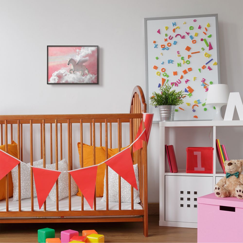 Stupell Industries Unicorn Sky Pink Rainbow Kids Design Framed Wall Art by Ziwei Li