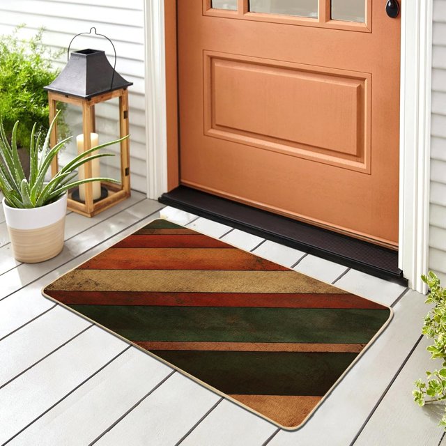 Tapis de Porte Moderne à Rayures Diagonales Noir pour Entrée Intérieure 29 * 17, Tapis Funky Lavable Intérieur Extérieur, Petit Tapis Rétro à Rayures pour Salle de Classe Patio Garage