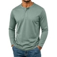 thumbnail image 4 of Daiosportswear Men's Long Sleeve Henley Shirts Cotton 3-Button Casual T-Shirts Solid Color Soft Basic Tops Green L, 4 of 8