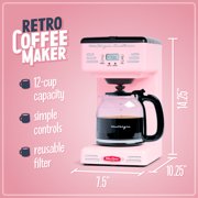 Nostalgia Retro Coffee Maker, 12-Cup Programmable Vintage Coffee Machine with Anti-Drip Carafe, Pink