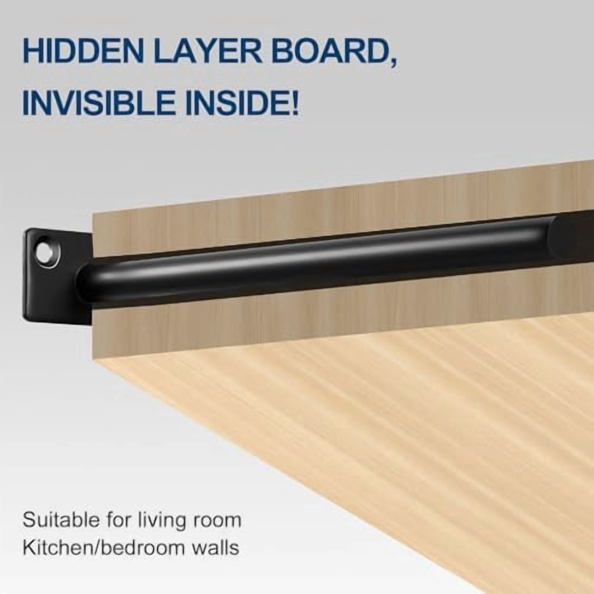 8 Pcs 8" Black Solid Steel Floating Shelf Bracket Blind Shelf Supports - Hidden Brackets for Floating Wood Shelves - Concealed Blind Shelf Support – Screws and Wall Plugs Included