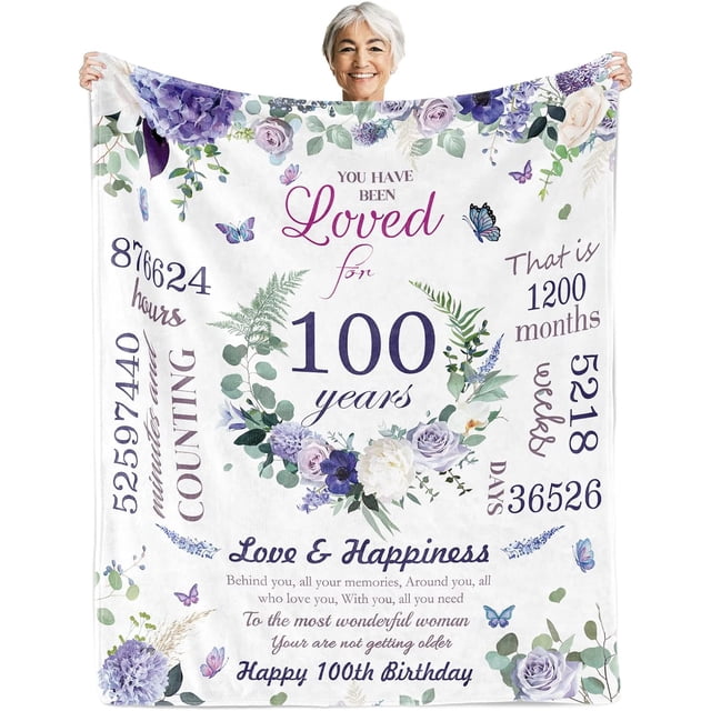 LHSHID 100th Birthday Gifts for Women Women 100th Birthday Decorations Birthday Blanket Birthday Gifts for Grandma Mom Sister Wife Friend Aunt Soft Blanket 50"x60"