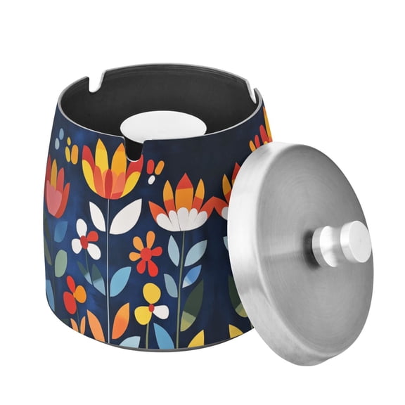 Yayeee Ashtray with Lid for Cigarette Smokeless Stainless Steel Home Ash Holder, Art Flowers