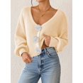 thumbnail image 6 of Chic 3D Flower Crop Cardigan Sweaters for Female Fall Loose Open Front Long Sleeve Knitted Cozy Outerwear Apricot S, 6 of 9