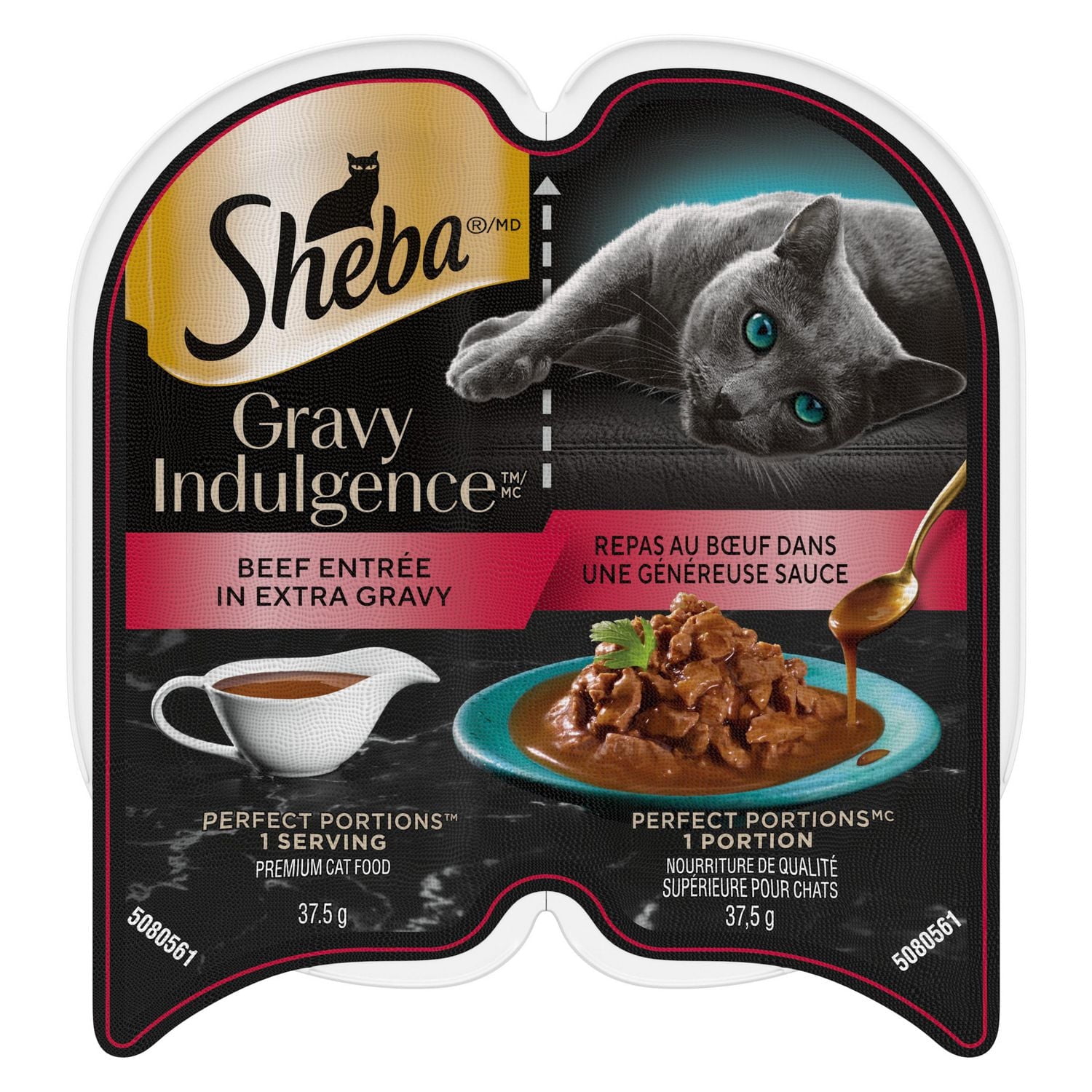 Nourriture humide pour chats adultes SHEBA GRAVY INDULGENCE PERFECT PORTIONS repas au bœuf dans une généreuse sauce NB-24M