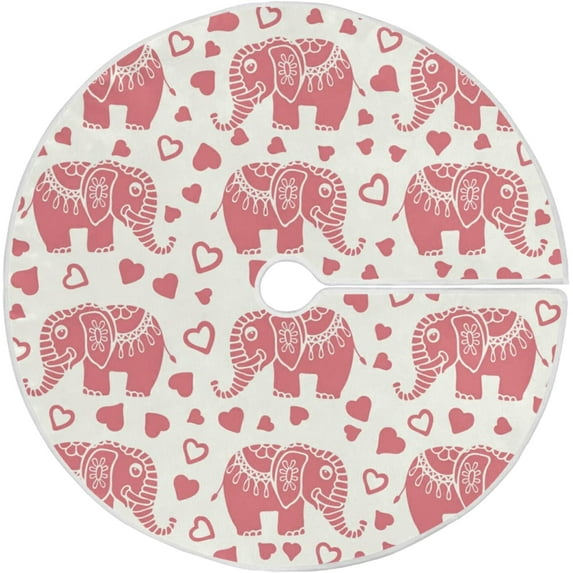 FMSHPON Valentine's Day Cute Tropical Tribal Elephants Love Heart (4) Xmas Christmas Tree Skirt Stand Mat for Holiday Party Decoration Indoor Outdoor 48 inches