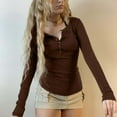 thumbnail image 3 of Women Summer Tops Women's Button V Neck Long Sleeve T Shirt Slim Fit Basic Top Casual Wear Fall Blouses Medium Women Shirts Color Pocket Warm under Shirts Large Workout Shirt Pajama Top Brown L, 3 of 3