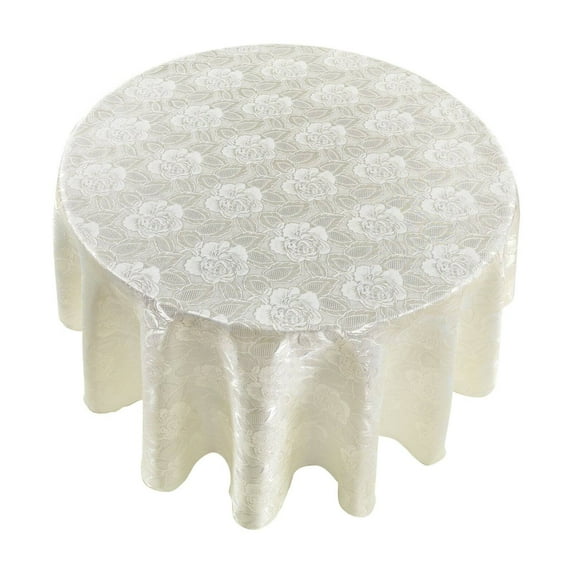 Carnation Home Fashions "Rose Damask" 70" Round Fabric Tablecloth in Ivory