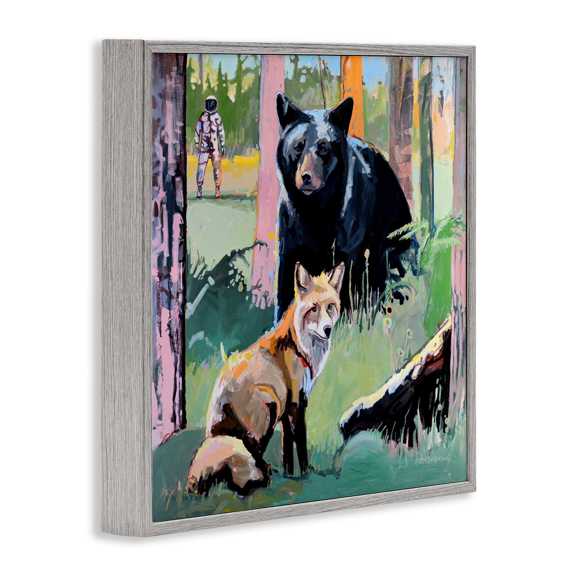 Forest Animals in Deep Space Gray Framed Giclee Art, design by Adam Swanson