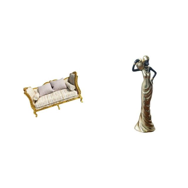 Sofá De Madera En Miniatura, Juguete De Simulación Para Casa De Muñecas, Ideal Para Crear Escenas De La Vida Cotidiana. Incluye Una Escultura Africana, Un Adorno De Mesa, Una Estatua Vintage