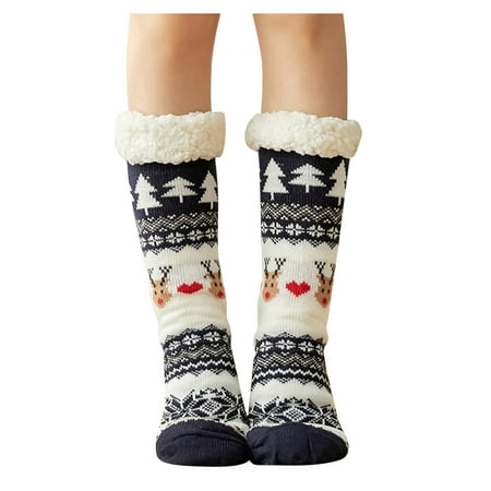 

YUEHAO accessories Women s Winter Super Soft Warm Fuzzy -Lined Grippers Slipper Socks Socks Navy