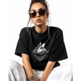 thumbnail image 2 of T Shirts for Women Short Sleeve Cotton Crewneck T-Shirt, Shark with Iceberg Ocean Tee Tops Casual Basic T-Shirts, XS-5XL Black S, 2 of 7