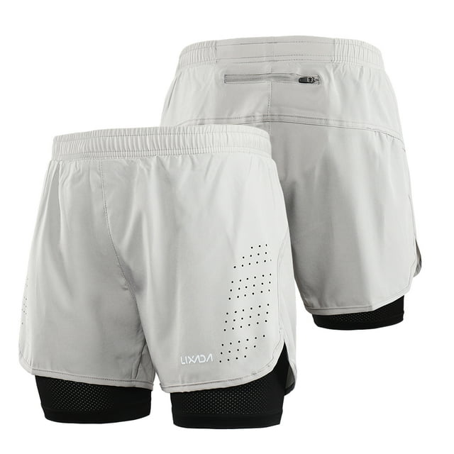 Lixada Men's 2-in-1 Running Shorts Quick Drying Breathable Active Training Exercise Jogging Cycling Shorts with Longer Liner
