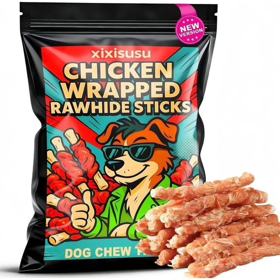 Chicken Wrapped Rawhide Chews for Dogs - 40 Count of 5-Inch Rolls | Long-Lasting Dental Dog Chews Treats | Natural Chicken Flavor Rawhide Sticks for Puppy, Small, Medium and Large Breeds