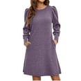 thumbnail image 1 of cfhntfmh Robe Tricotée pour Femmes Manches Longues Bouffantes Automne Slim Côtelée Col Rond Tunique Décontractée avec Poches, 1 of 1