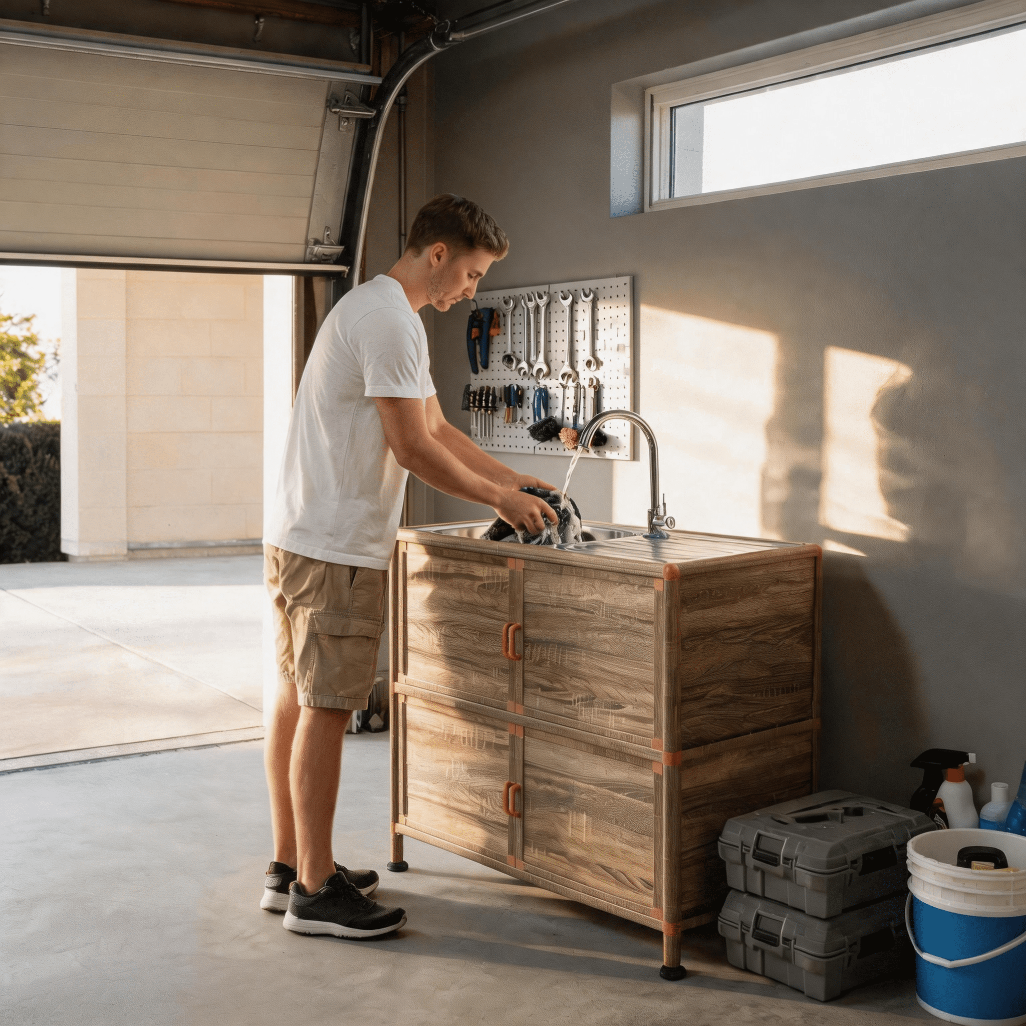 Utility Sink with Cabinet, Freestanding Utility Sink, Laundry Room Sink Cabinet, Outdoor Sink Station, Stainless Steel Utility Sink (32.68" D x 16.93" W x 33.27" H)